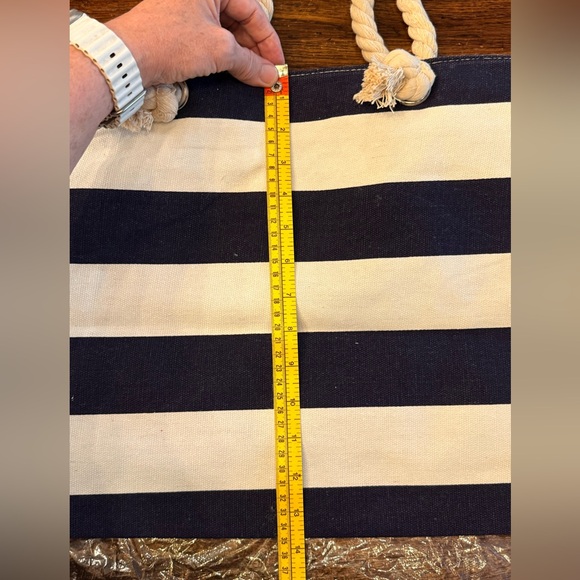 NWOT Navy White Striped Tote Bag Blank for Monogram Preppy Canvas Beach Bag - Picture 2 of 8